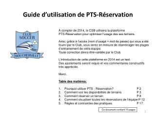 Guide d’utilisation de PTS-Réservation