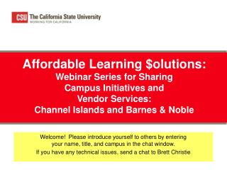Affordable Learning $olutions: Webinar Series for Sharing Campus Initiatives and