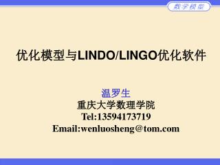 优化模型与 LINDO/LINGO 优化软件