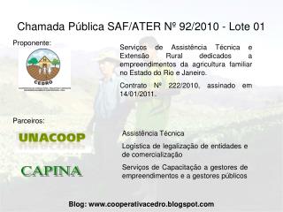 Chamada Pública SAF/ATER Nº 92/2010 - Lote 01