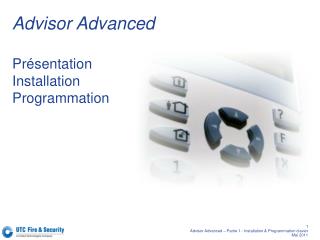 Advisor Advanced Présentation Installation Programmation