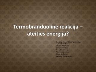 Termobranduolin ė reakcija – ateities energija?