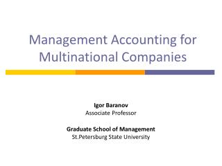 Management Accounting for Multinational Companies