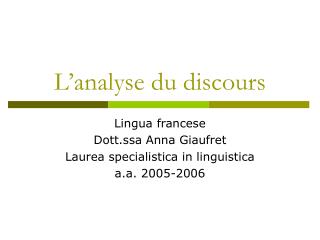 L’analyse du discours