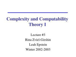 Complexity and Computability Theory I