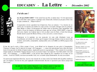 EDUCADEV - La Lettre - Décembre 2002