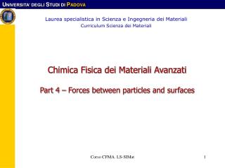 Chimica Fisica dei Materiali Avanzati Part 4 – Forces between particles and surfaces