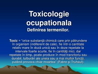Toxicologie ocupationala