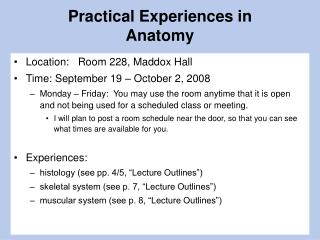 Practical Experiences in Anatomy