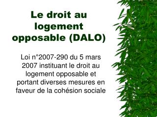 Le droit au logement opposable (DALO)