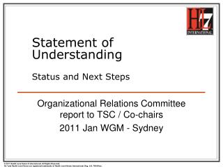 Statement of Understanding Status and Next Steps