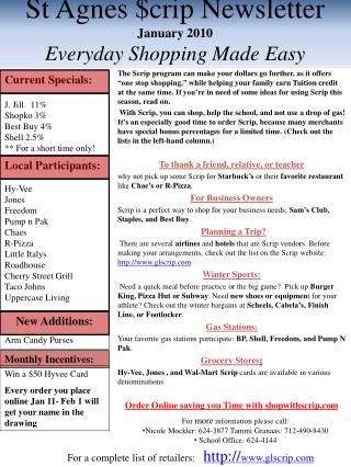 St Agnes $ crip Newsletter January 2010 Everyday Shopping Made Easy