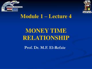 Module 1 – Lecture 4 MONEY TIME RELATIONSHIP