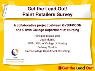 Get the Lead Out! Paint Retailers Survey