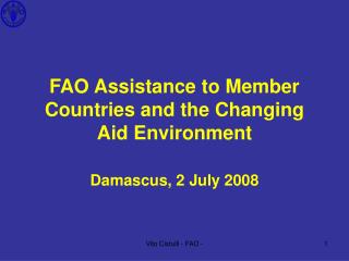 FAO Assistance to Member Countries and the Changing Aid Environment