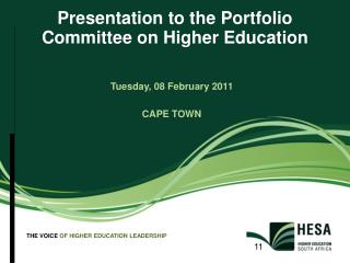 Presentation to the Portfolio Committee on Higher Education