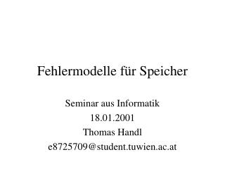 Fehlermodelle für Speicher