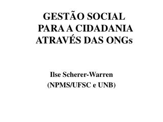 GESTÃO SOCIAL PARA A CIDADANIA ATRAVÉS DAS ONGs