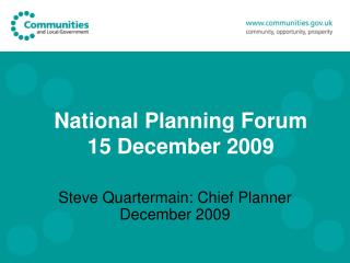 National Planning Forum 15 December 2009