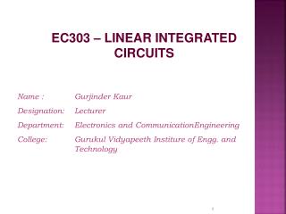 EC303 – LINEAR INTEGRATED CIRCUITS
