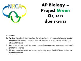 AP Biology – Project Green Q4, 2013 due 5/24/13