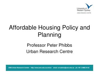 Affordable Housing Policy and Planning