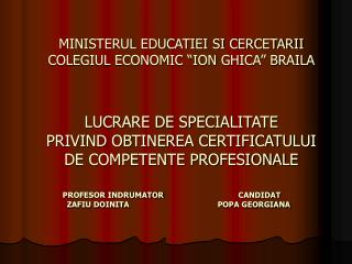 MINISTERUL EDUCATIEI SI CERCETARII COLEGIUL ECONOMIC “ION GHICA” BRAILA