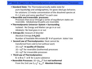 9 th Week Chap(12-13) Thermodynamics and Spontaneous Processes