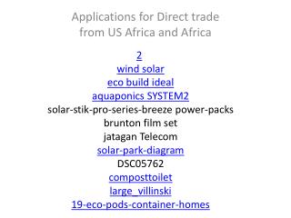 Applications for Direct trade from US Africa and Africa