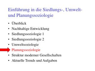 Einführung in die Siedlungs-, Umwelt- und Planungssoziologie