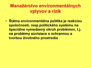 Manažérstvo environmentálnych vplyvov a rizík