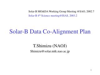 Solar-B Data Co-Alignment Plan