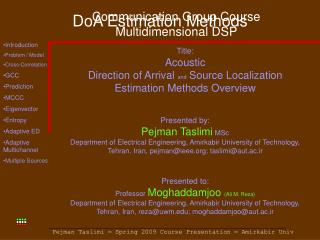 Communication Group Course Multidimensional DSP