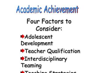 Four Factors to Consider: Adolescent Development Teacher Qualification Interdisciplinary Teaming