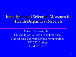 Identifying and Selecting Measures for Health Disparities Research