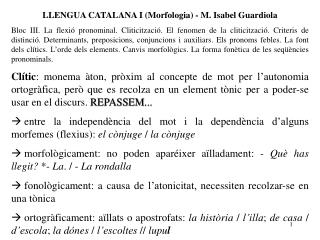LLENGUA CATALANA I (Morfologia) - M. Isabel Guardiola