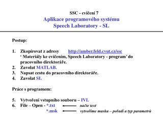 SSC - cvičení 7 Aplikace programového systému Speech Laboratory - SL