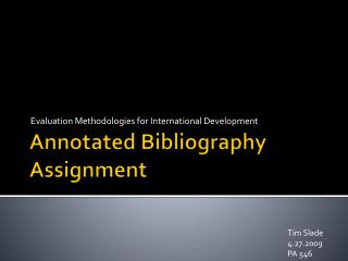 Annotated Bibliography Assignment