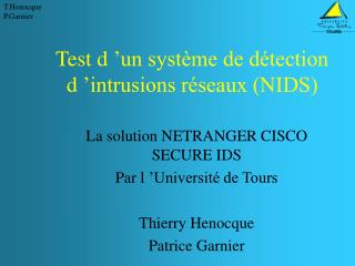 Test d ’un système de détection d ’intrusions réseaux (NIDS)