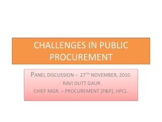 CHALLENGES IN PUBLIC PROCUREMENT