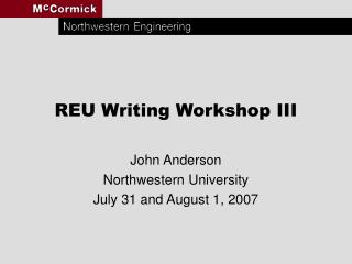 REU Writing Workshop III