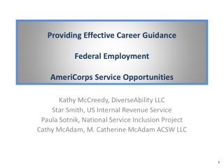 Providing Effective Career Guidance Federal Employment AmeriCorps Service Opportunities