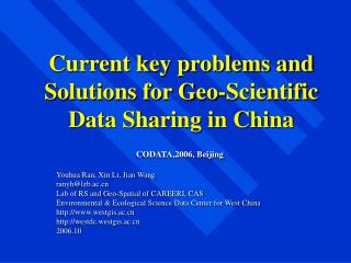 Current key problems and Solutions for Geo-Scientific Data Sharing in China