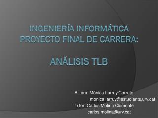 INGENIERÍA INFORMÁTICA PROYECTO FINAL DE CARRERA: ANÁLISIS TLB