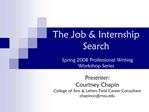 The Job Internship Search Spring 2008 Professional Writing Workshop Series