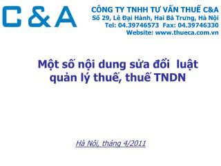 Một số nội dung sửa đổi luật quản lý thuế, thuế TNDN