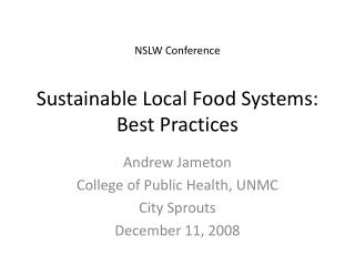 Sustainable Local Food Systems: Best Practices