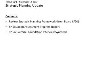 Strategic Planning Update