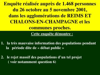 Enquête réalisée auprès de 1.468 personnes du 26 octobre au 5 novembre 2001,