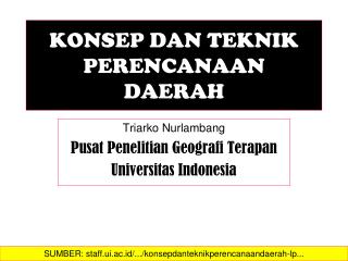 KONSEP DAN TEKNIK PERENCANAAN DAERAH